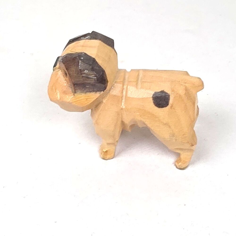 Japanese Wooden Carved Mini Dollhouse Kawaii Bulldog Dog Figure Craft Decor - Picture 3 of 6